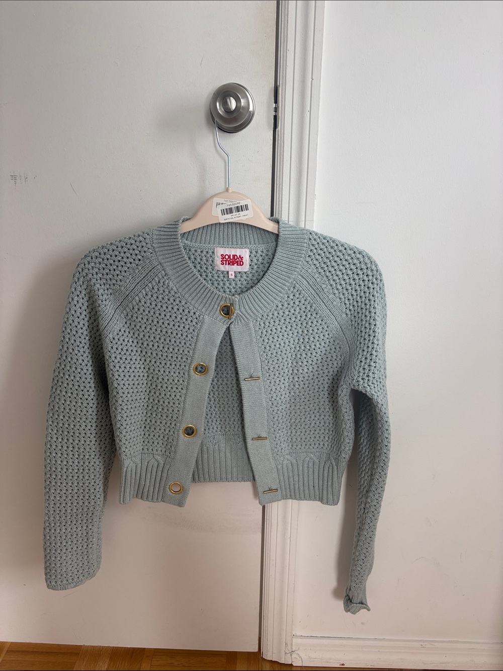 SOLID & STRIPED Pale Blue Cropped Knit Cardigan - WORN ONCE